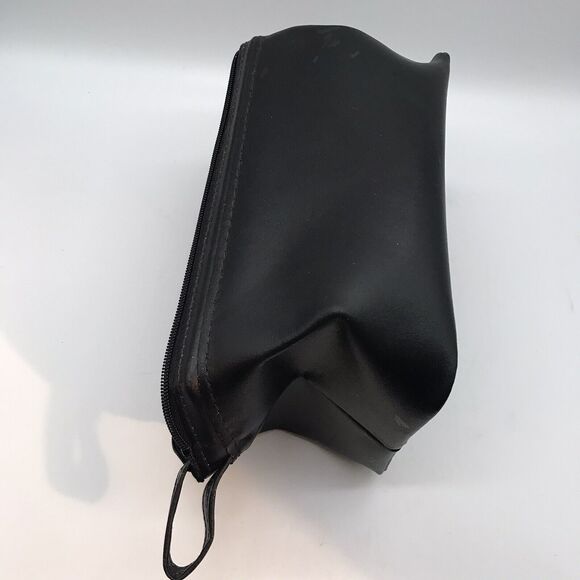 Men's Black Split Leather Zipper Top Pop Up Shaving Kit Toiletry Travel Case - Picture 5 of 8